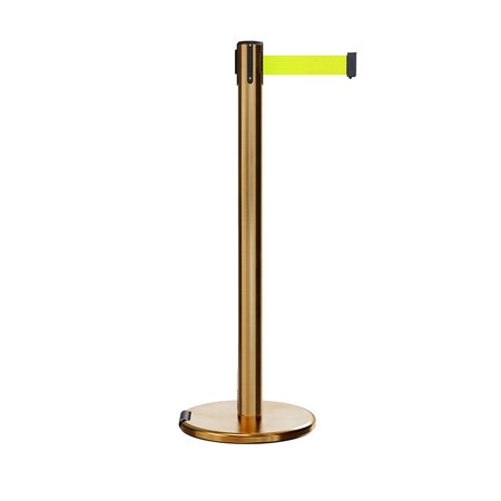 MONTOUR LINE Retractable Belt Rolling Stanchion, 2.5ft Sat.Brass Post  9ft. Fl.Yel ME630-SB-FYW-90